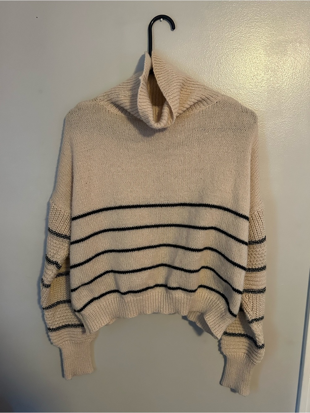 Cream Stripe Turtleneck Sweater